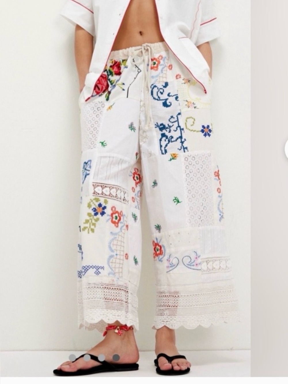 Free People Wallflower Pull Up Rope Tie Embroidered Pants